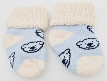 Baby Söckchen mit Teddy in hellblau, beige, dunkelblau liegend