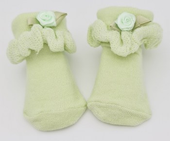 Babysöckchen in mint mit Rüsche und kleinem Blümchen