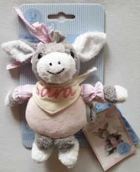 Personalisierte Sterntaler Spieluhr Esel Emmi Girl klein mit Halstuch und Namen bestickt in rosa