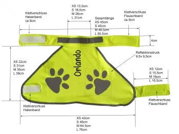 Hundewarnweste Name in Druckbuchstaben senkrecht bestickt bestickt